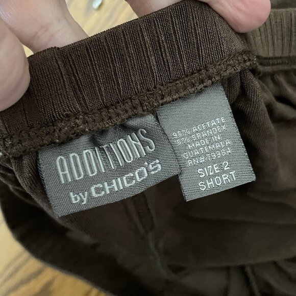 Additions By Chicos Women Sz 2 SHORT (Med) Brown Slinky Knit Elastic Waist Pants - Picture 7 of 8